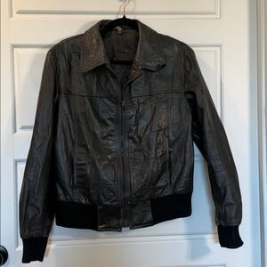 Vintage Black Genuine Leather Grunge Biker Bomber Jacket